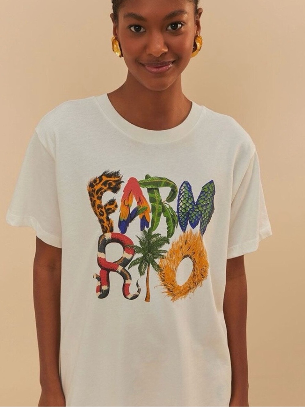 FARM Rio Wild Relaxed T-Shirt in Off-White Size M. NWT